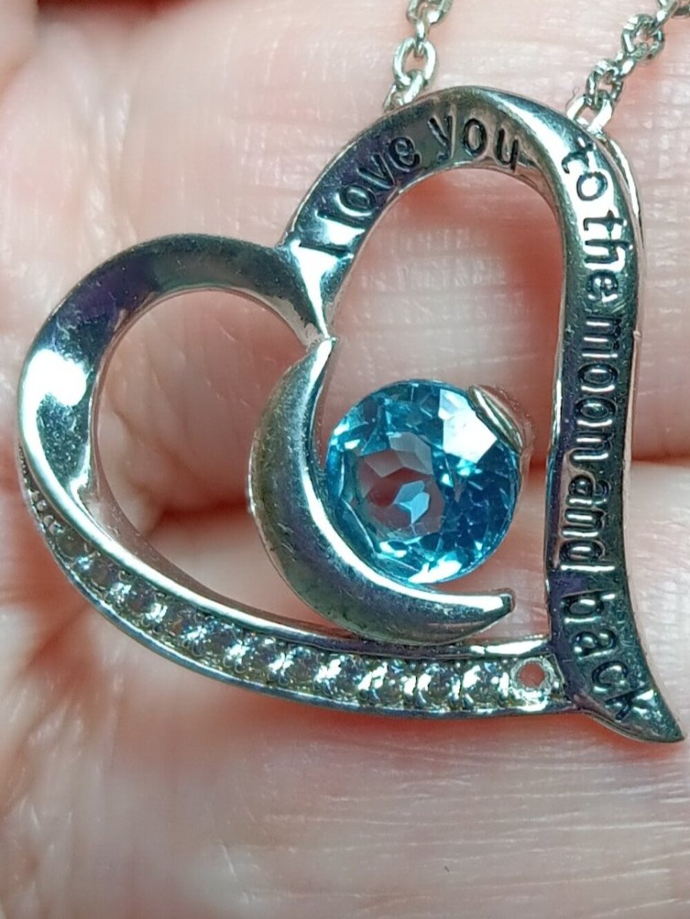 S925 Sterling Silver "Moon & Back" Heart Necklace - AS-IS / MISSING STONE
